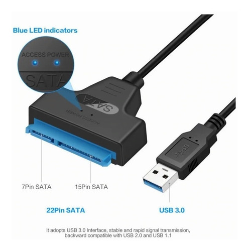 Imagen 6 de 9 de Adaptador Cable Usb 3.0 A Sata 3 Hdd 2.5 22 Pines | Dfast