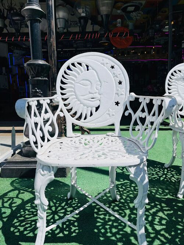 Juego De Jardin Sol Y Luna Fundicion De Aluminio 4 Sillas Blanco