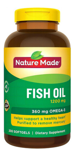 Aceite de pescado Nature Made 1200 mg o más de Omega-3 C/ 200 cápsulas blandas - Ts237 Sabor N/A
