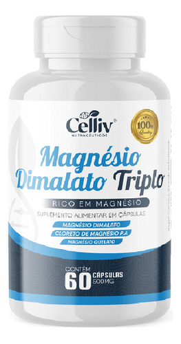 Magnésio Triplo 60 Cáps Dimalato Quelato Cloreto + K2 D3 Sabor Sem sabor