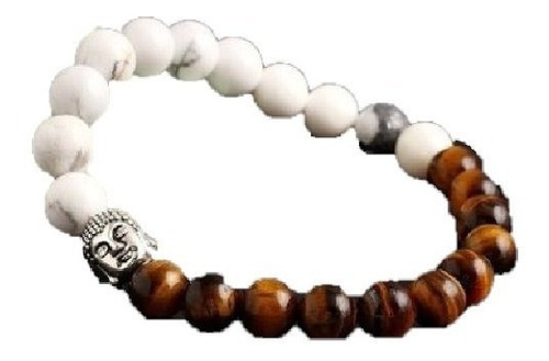 Pulsera De Ojo De Tigre Y Piedra Howlita Buda Hombre Y Mujer