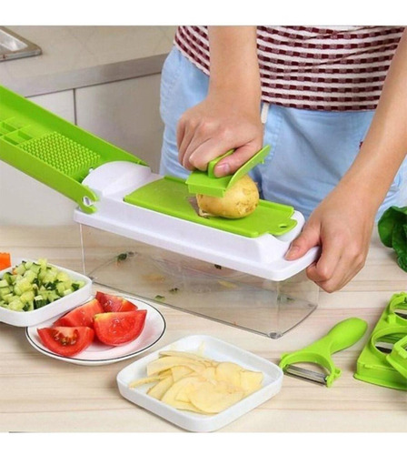 Cortador multirebanador Nicer Dicer Food Fruit 9 en 1, color verde