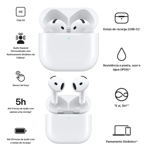 Apple AirPods 4 Com Cancelamento De Ruído Branco Branco