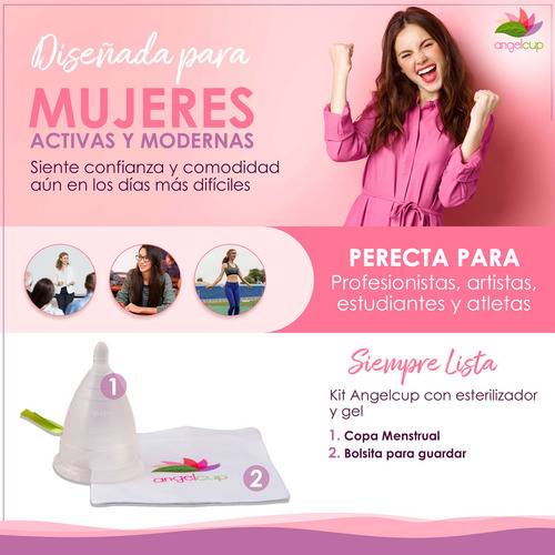 Copa Menstrual Angelcup De Silicona Certificada Color Cristal Talla Chica Con Vaso Esterilizador Azul Y Jabón En Gel 40ml Cristal Chica + Vaso Azul + Gel Bolsillo Grande