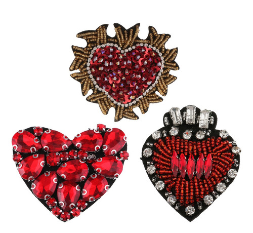 3 Unidades Corazón Rhinestones Con Cuentas Parches Coser