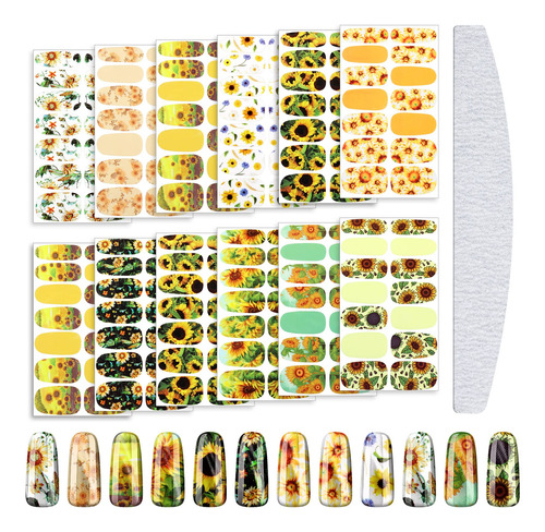 12 Hojas De Girasol Nail Art Stickers Flores Nail Art Sticke