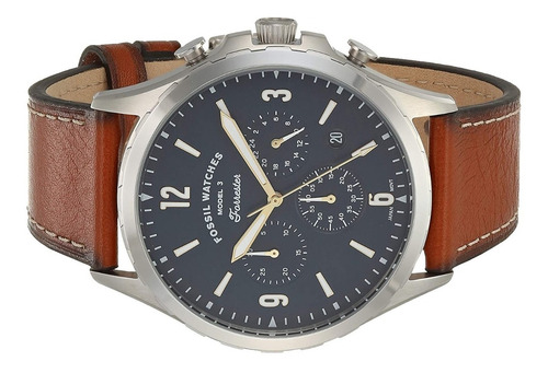 Reloj Fossil Forrester Fs5607 Piel Café Dial Azul Original