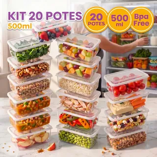 Kit 20 Potes 500 Ml Transparente Marmita Fitness Bpa Free Reutilizavel Tampa Hermetica Micro E Freezer Ponte Lar Utilidades