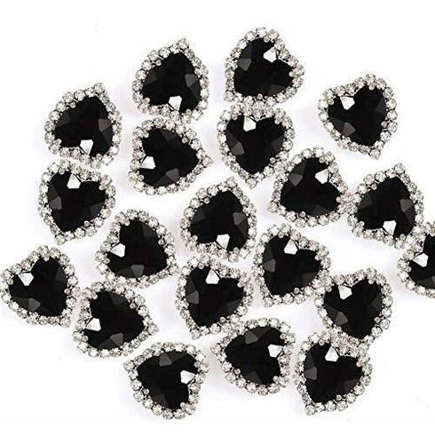 Piedras Corazon Engarzadas 14mm 20u Cristal Negro Cosible