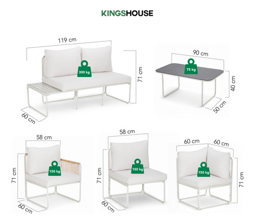 Juego De Sala L sunset ratán Sofá Seccional Para Exterior Jardín Color Natura Con cojines Y Mesa De Centro 5 piezas Mueble De Patio Terraza Balcón Kingshouse