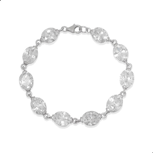 Pulseira Zircônias Ovais 20cm Prata 925 Maciça - 41000905