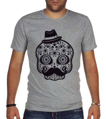 Remera De Hombre Calavera Mexicana Con Galera Dibujos Art