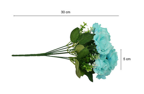 Imagem 2 de 3 de Buquê Rosas Artificiais Azul Tiffany C/7 Rosas - Decoração