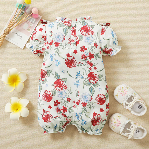 Mameluco Verano Lindo Bebé Con Encaje Y Estampado De Flores Blanco 9-12 M Floreado