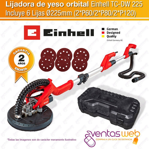 Imagen 2 de 6 de Lijadora Roto Orbital Telescopica 225mm Einhell Pared Techo Durlock + 6 Lijas