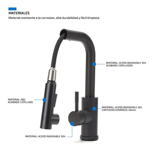 Imagen 8 de 10 de Griferia Monocomando Para Cocina Extensible Canilla De Acero