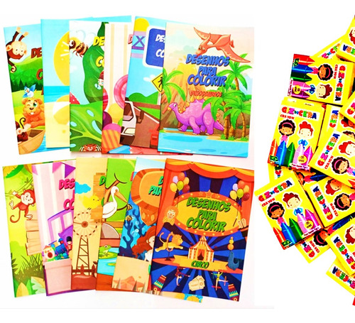 30 Livrinhos Infantil Colorir/brincar + 30 Cxs Giz De Cera