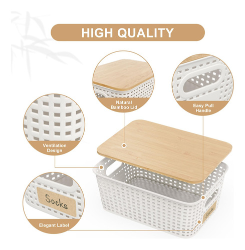 Cubo De Almacenamiento Viphope De 5 Litros Con Tapa De Bambú