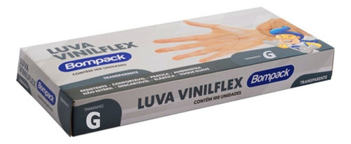 Luvas descartáveis Bompack Vinilflex cor transparente tamanho  G de elastômero termoplástico x 100 unidades 