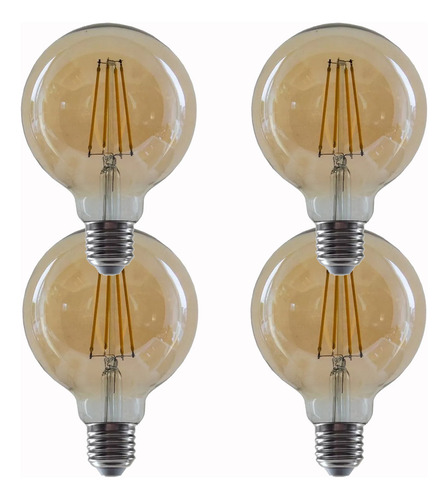Pack X 4 Lampara Led Globo G95 8w Filamento Vintage Ambar Ultra Calida 2200k 900lm 220v