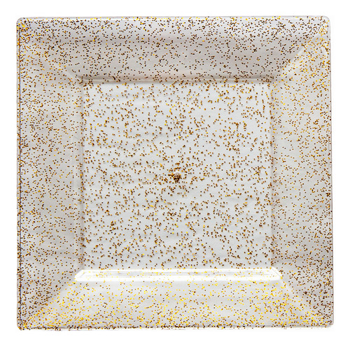Plato Plastico Luxe Cuadrado Grande Con Glitter X 10 U Color Transparente Con Glitter Dorado