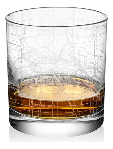 Rocks Whiskey Old Fashioned 11oz Glass Urban City Map Minnea
