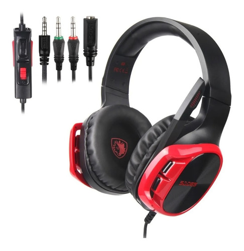 Imagen 6 de 9 de Auriculares Gamer Sades R17 Black And Red Pc Ps4
