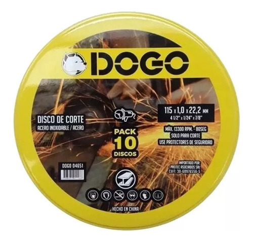 Pack Discos De Corte X 10 Recto Dogo Acero 115 X 1 X 22,2 Mm
