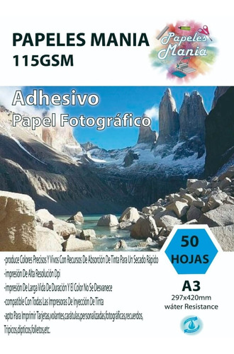 Papel Adhesivo Fotografico Glossy A3 50 Hoja Calidad Premium