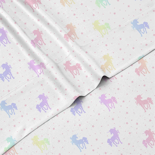 Kids Rule 3 Piece Unicorn And Stars Sheet Set, Rainbow Color