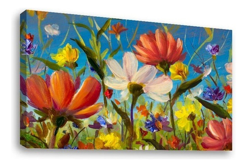 Cuadro Decorativo Canvas Modernos Abstractos Color Flores-rojas-blanca-amarillas-pintura