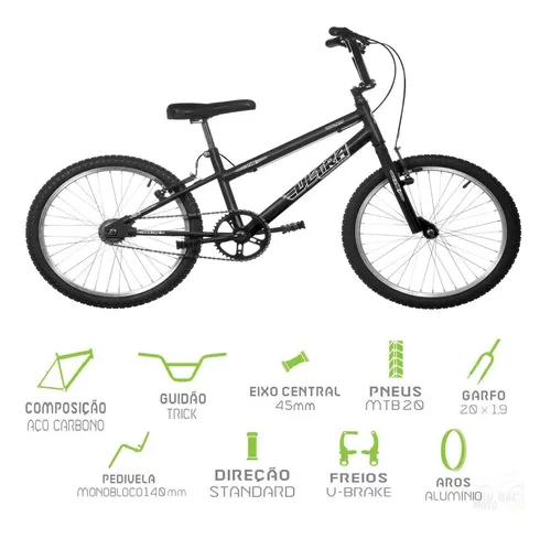 Bicicleta Aro 20 Pro Tork Ultra Freio V Break Preto Fosco Cor