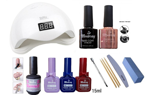 Kit Lampara De Uñas Uvled Nail 48w Base Top Esmalte Gel