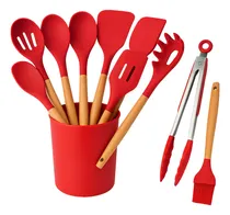 Comprar Kit Jogo Utensílios Colheres Silicone Madeira 12 Peças