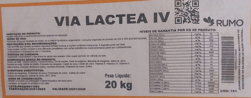 Núcleo Bovinos Leiteiros Via Láctea Iv 20kg Rumo