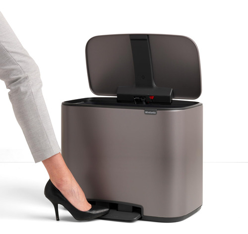 Cubo De Basura Con Pedal 36 Litros Platino Reciclaje Bolsas