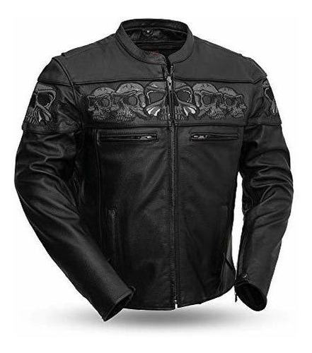 First Mfg Co. - Savage Skulls - Chaqueta De Cuero De Motocic