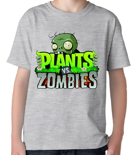 Remera Gris Niño Sublimada Personalizada Plants Vs Zombies