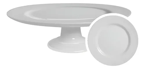 Boleira Branca De  Cerâmica Com Pé Alleanza Cerâmica, Liso  29 Cm Branco