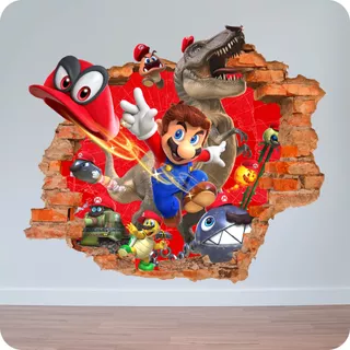 Vinilo Pared Rota 3d Super Mario Odyssey 100x100