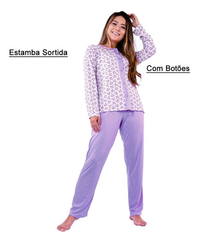 Pijama Feminino Inverno Aberto Com Botão 2021 Malha 40 A 48