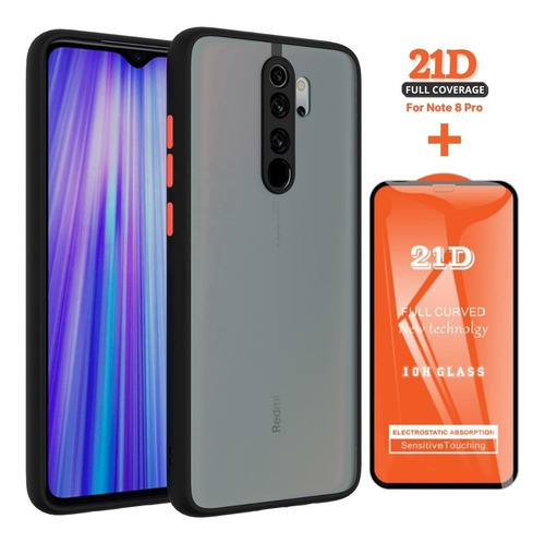 Case Funda Mate + Mica Para Xiaomi Redmi Note 8 Pro Negro