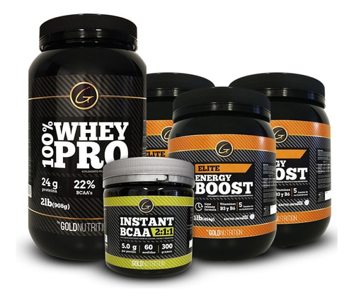 Pack Resistencia Elite - Whey Pro 2lb + Bcaa + 3 Boost 1lb Sabor Vainilla + Orange + Sin Sabor