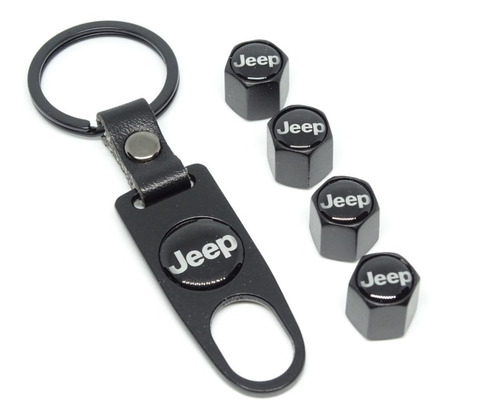 Tapa Cubre Válvula Llanta + Llavero Elegante Marca Logo Jeep