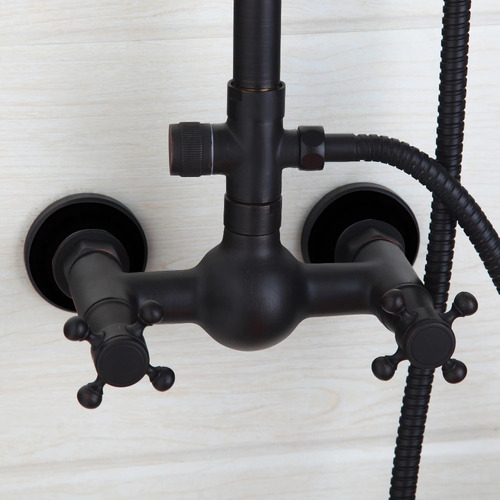 Regadera De Baño Columna Expuesta Acabado Negro