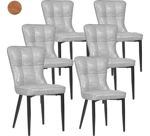 Juego Set 6 Sillas Clasicas Comedor Tapizadas Vinipiel Estructura de la silla Negro Asiento Gris Diseño de la tela Vini piel