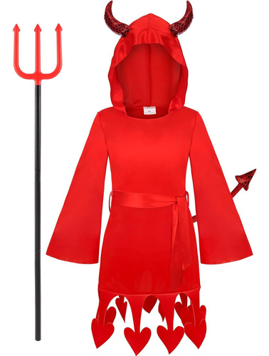 Disfraz De Diabla Para Niña Talla 10-12 Años-rojo