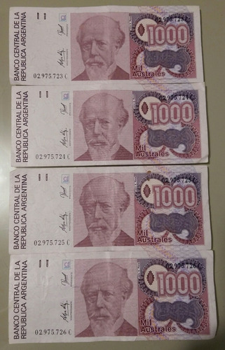 4 Billetes De 1000 Australes Correlativos. Sin Circular.