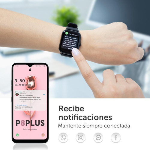 Imagen 4 de 7 de Smartwatch Binden P8 Plus Notificaciones Ios/android, Negro