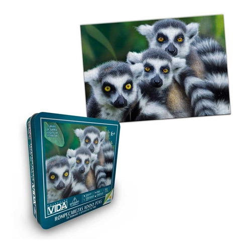 Rompecabezas 1000 Piezas Ronda Lemur Caja En Lata